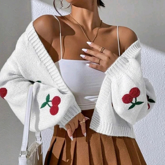 Cherry Pattern Drop Shoulder Duster Cardigan - Picture 4 of 7